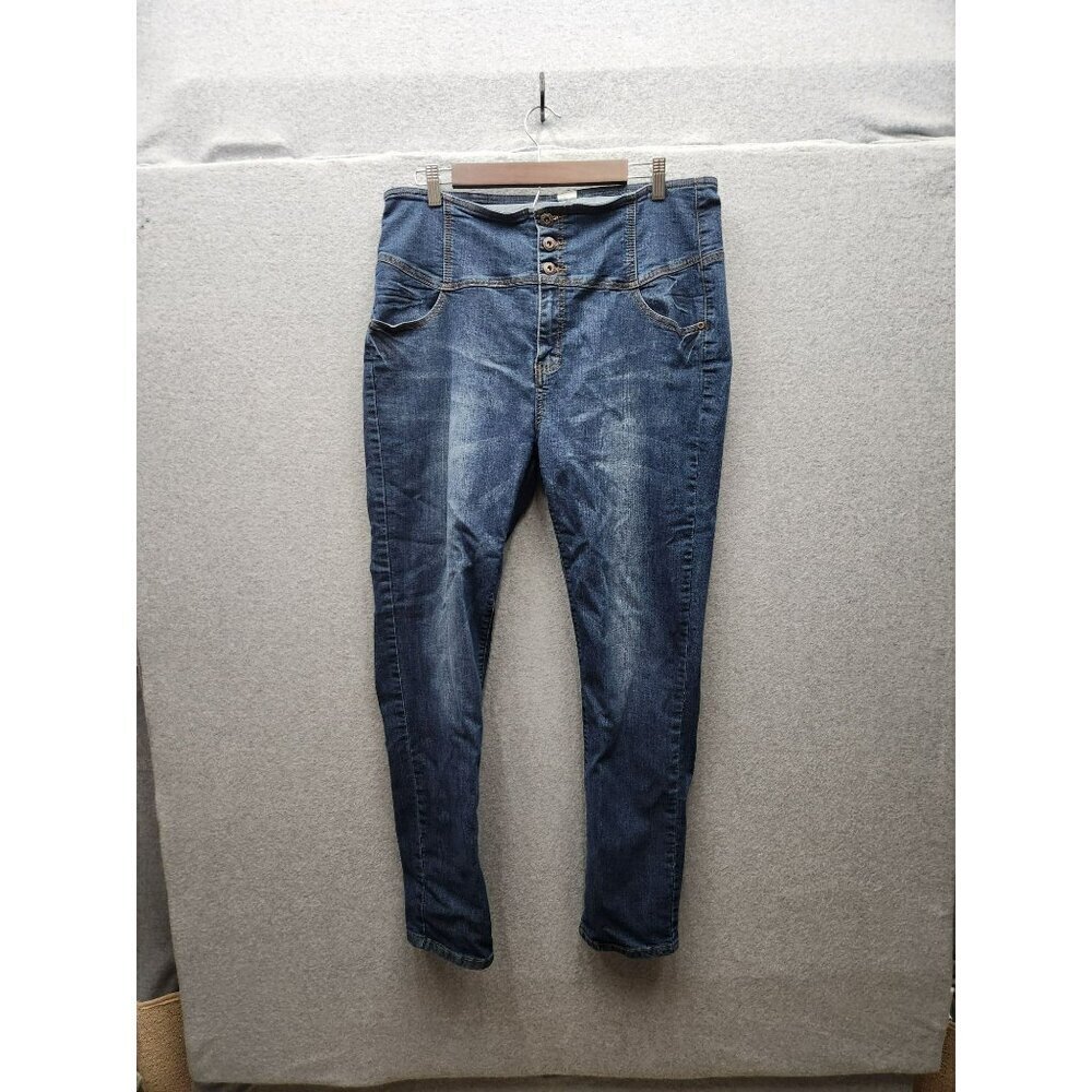 CEsttoi Womens 2XL Blue Denim High-Waisted Skinny Jeans With Button Fly & Faded
